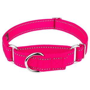 Reflective Nylon Martingale Dog Collar – Pink