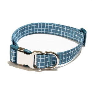 Plaid Print Dog Collar with Metal Buckle – Blue